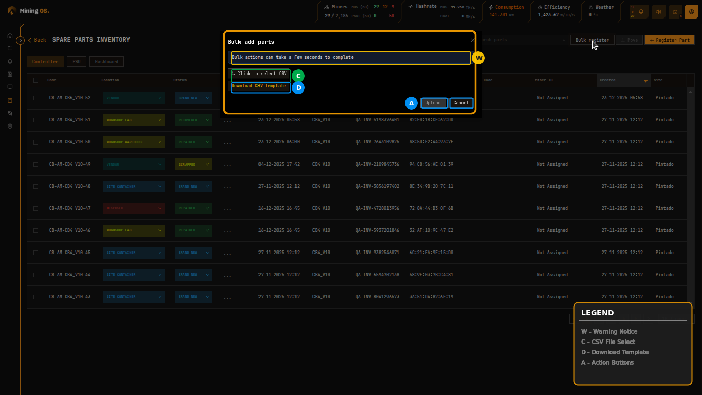 Bulk Add Parts Dialog